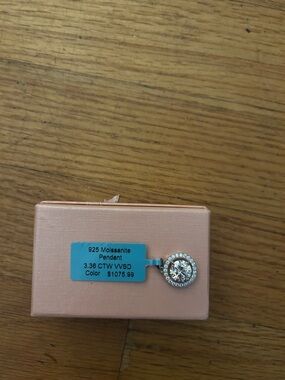 Sterling Silver 925 Moissanite Halo Pendant in White